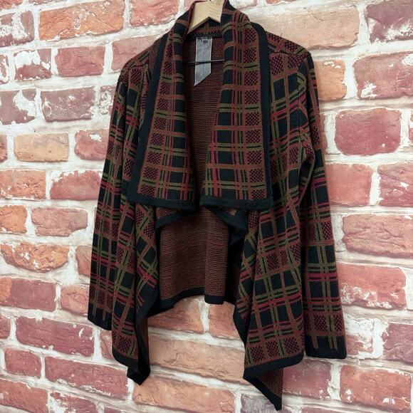 Moon Collection Cardigan Sweater Women's Medium Multicolor Plaid Buttonless Knit - Picture 3 of 8